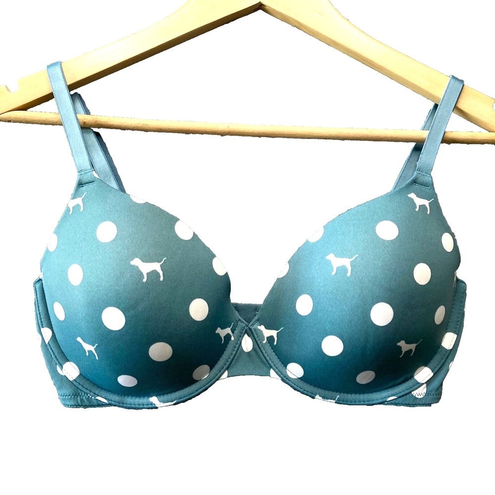 Victoria Secret PINK Dog Polka Dot Wear Everywhere Push Up Bra Womens 32DD 32E